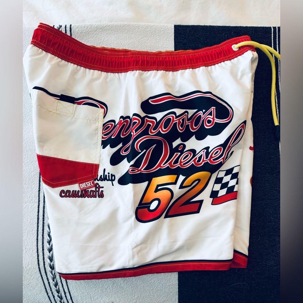 Diesel White and Red Swim Trunks - Picture 4 of 10